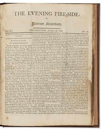 (LEWIS & CLARK.) Volume of The Evening Fire-Side including the first magazine printing of the first returning expedition letter.